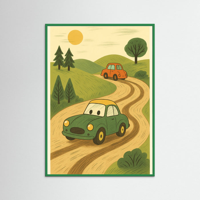 Green Wood Cartoon Racecars