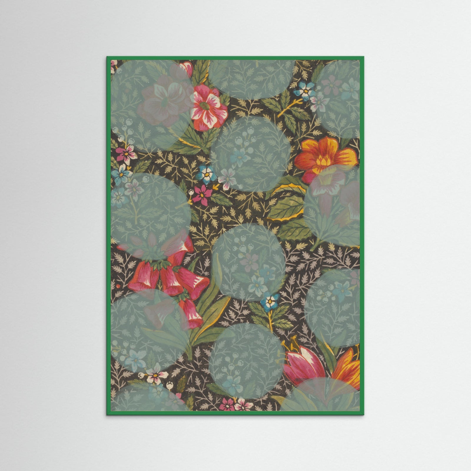 Green Wood Colourful Flower Poster
