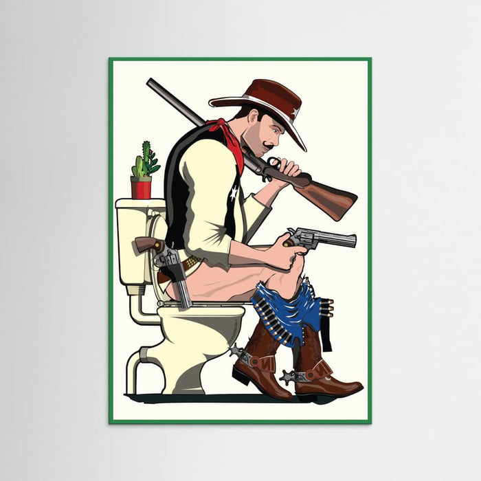 Green Wood Cowboy On the Toilet Poster