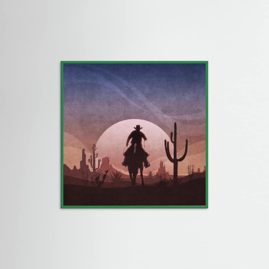 Green Wood Cowboy Sunset Poster