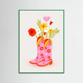 Green Wood Cowgirl Boots Poster