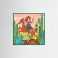 Green Wood Cowgirl on horse in the desert Poster