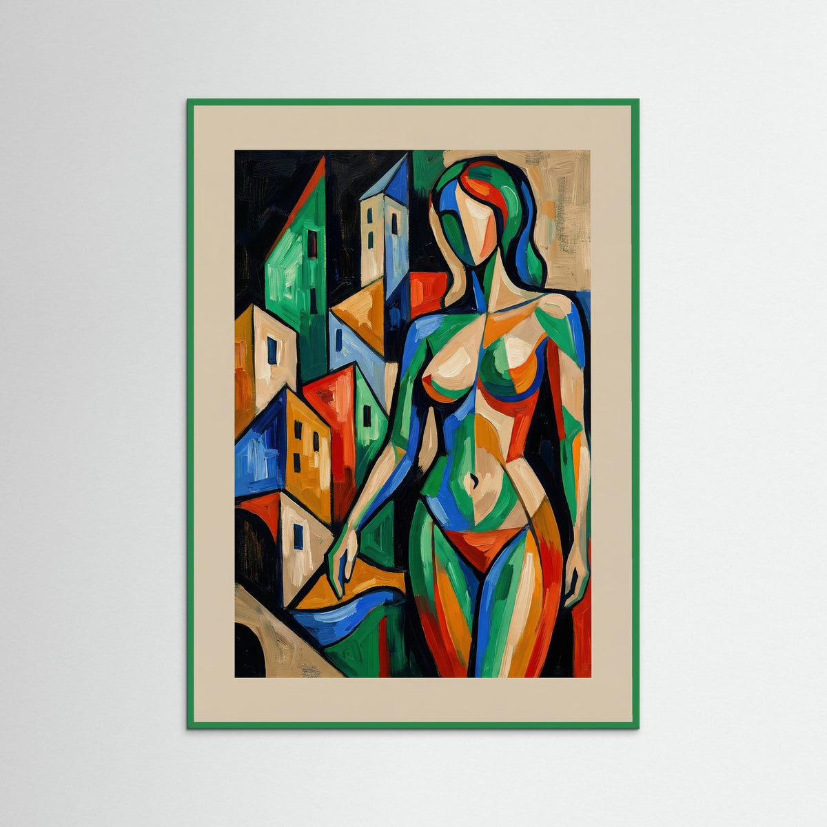Green Wood Cubist Woman Beige
