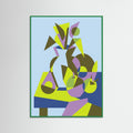 Green Wood Cubist Woman Portrait Blue