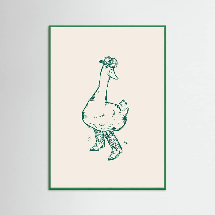 Green Wood Duck wearing Western Boots in green Poster