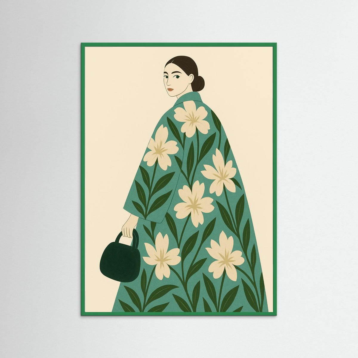 Green Wood Floral Dress Figure