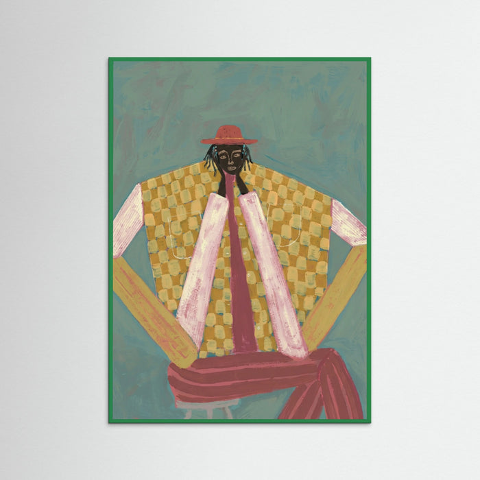 Green Wood Hatted Figure