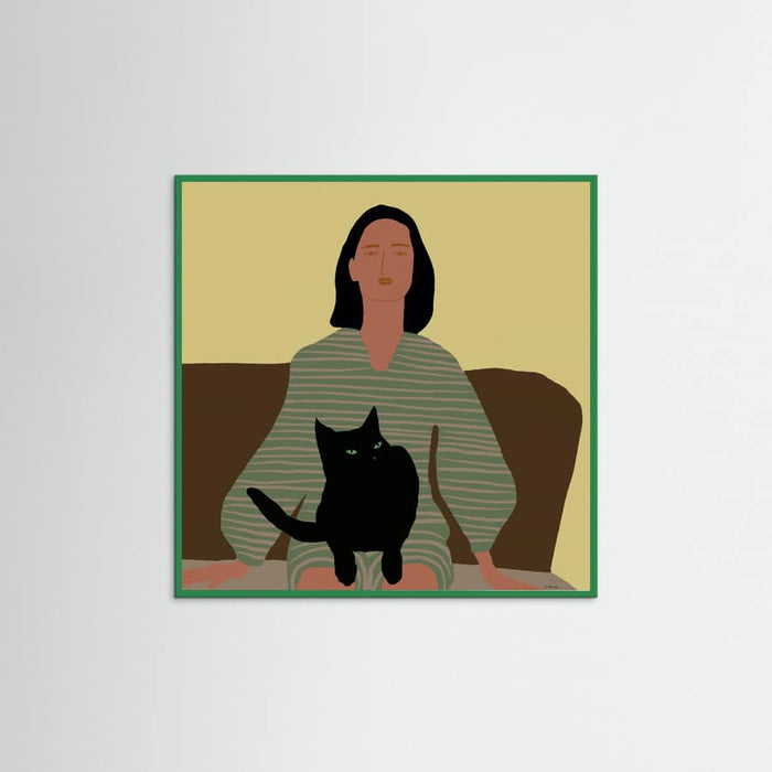 Póster Lady sitting with black cat. – póster e impresión artística