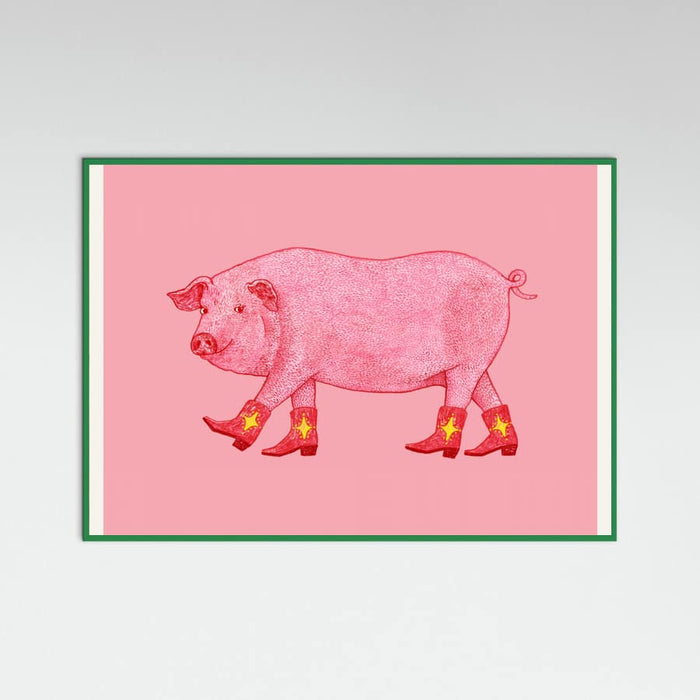 Green Wood Marjorie the Cowgirl Pig Poster