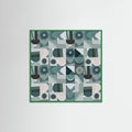 Green Wood Mid Century Grid Pattern Four Poster