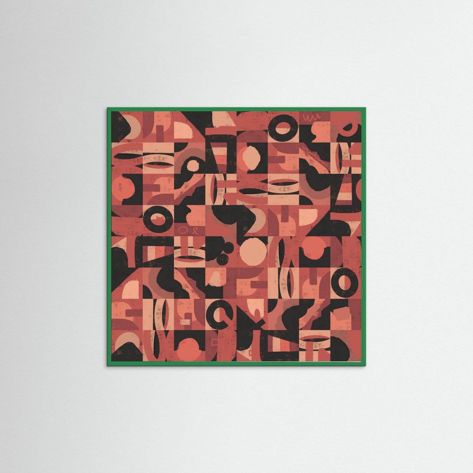 Green Wood Mid Century Grid Pattern Nine Poster