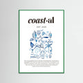 Póster Minimalist Blue Coastal Poster | Aesthetic Tropical and Marine Illustrations – póster e impresión artística