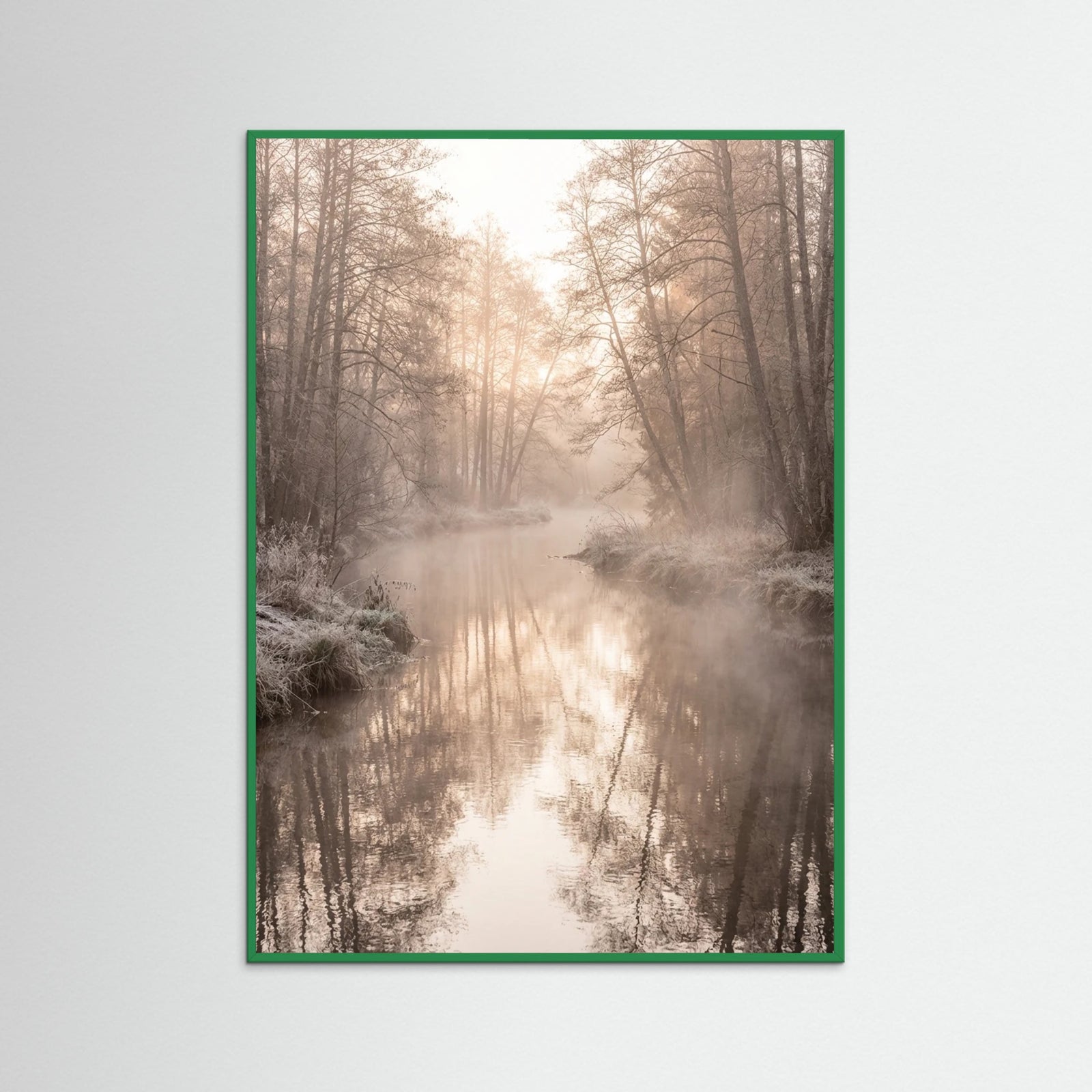 Green Wood Misty Dawn Reflection