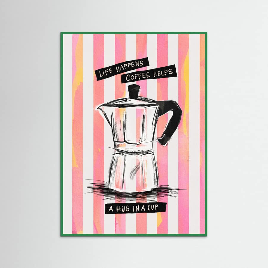 Mocca Coffee on Stripes - Hug in a Cup Poster – poster and art print