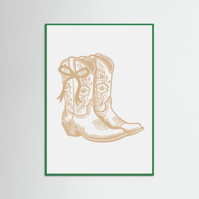 Neutral Cowgirl Boots with Bow Poster – plakat og kunsttryk