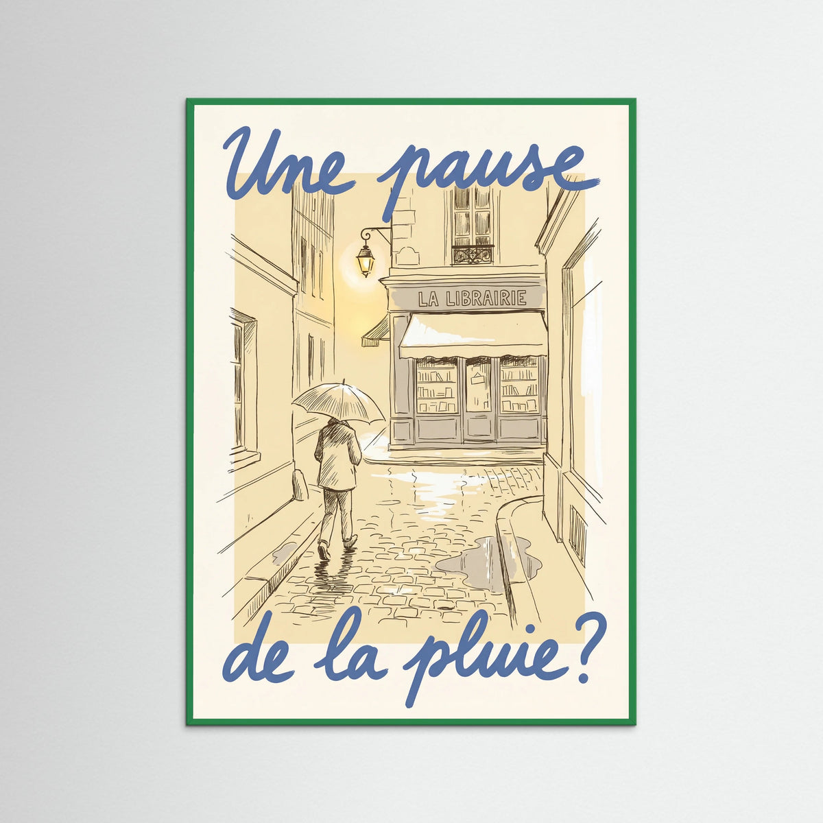 Green Wood Parisian Rainy Invitation