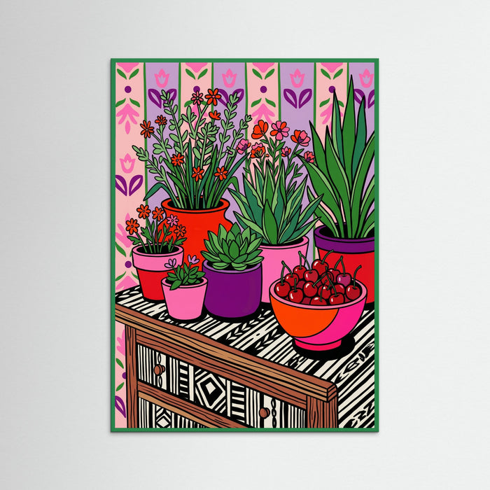 Green Wood Pink Still Life