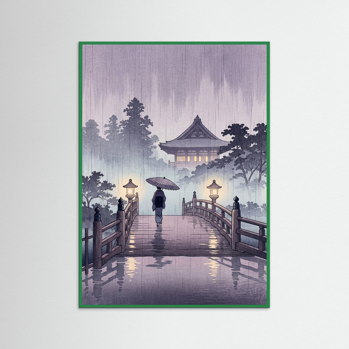Green Wood Rainy Night Bridge