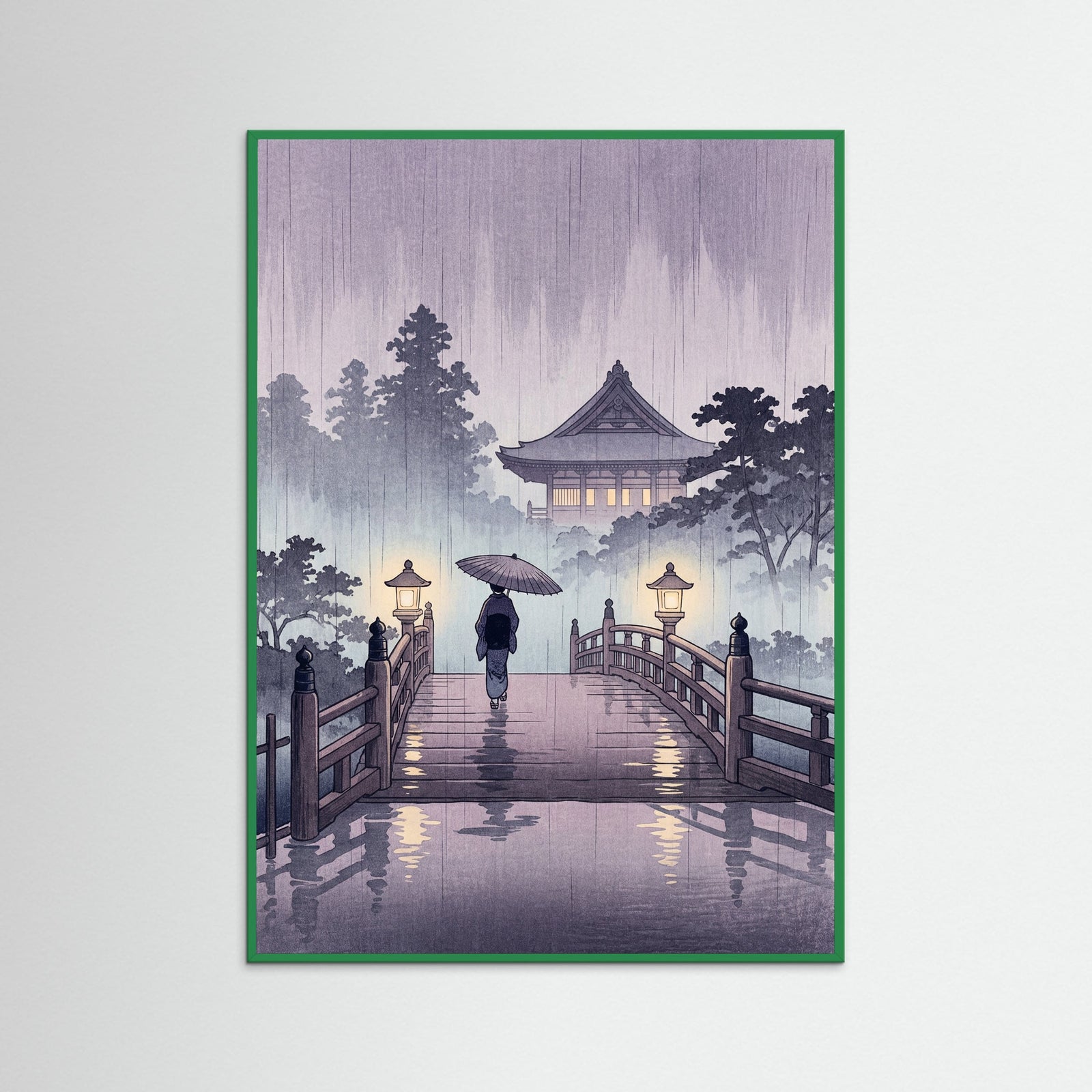 Green Wood Rainy Night Bridge