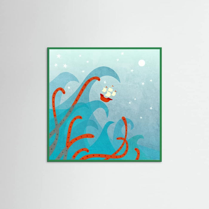 Sailing Boat and Sea Monster Poster – Poster und Kunstdruck