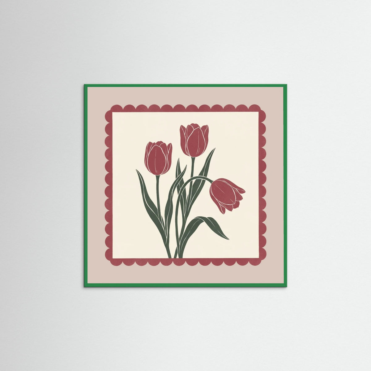 Green Wood Square Crimson Bloom