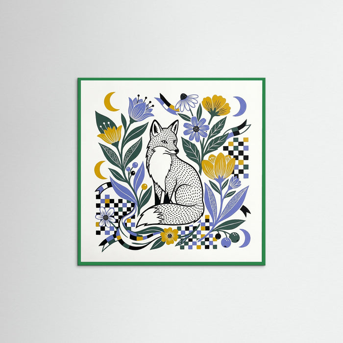Green Wood Square Folk Pattern Garden