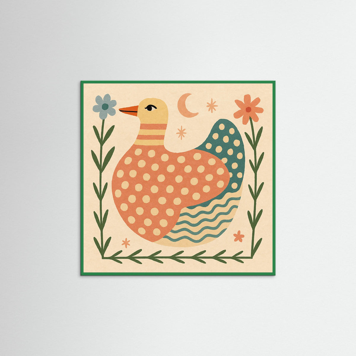 Green Wood Square Patterned Duck