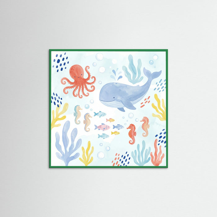 Green Wood Square Whimsical Jungle Friends