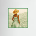 Green Wood Square Woman in Hat