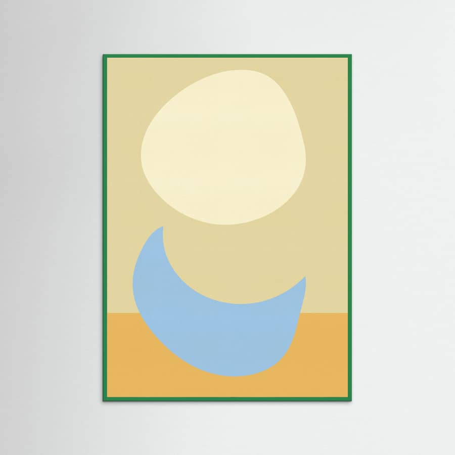Green Wood Stacked Ovals in Soft Yellow and Light Blue Poster