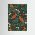 Green Wood Strawberry Birds Motif