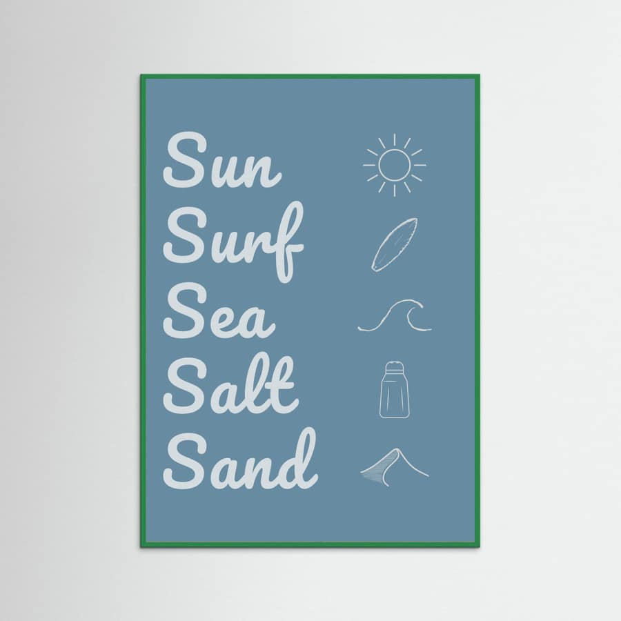 Sun Surf Sea Salt Sand Dark Blue Poster – Poster und Kunstdruck