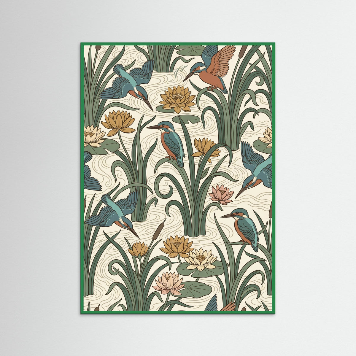 Green Wood Trellis Rose Birds