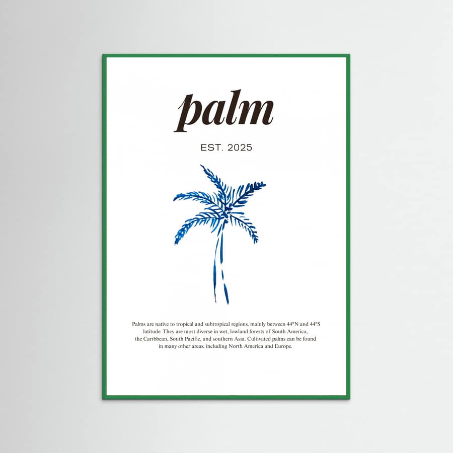 Tropical Palm Tree Poster | Aesthetic Blue Decor with Modern Coastal Style – plakat og kunsttryk