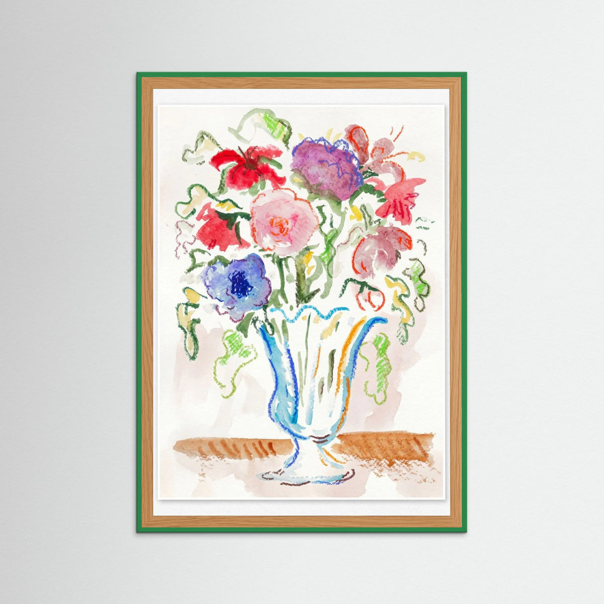 Green Wood Vibrant Floral Still Life