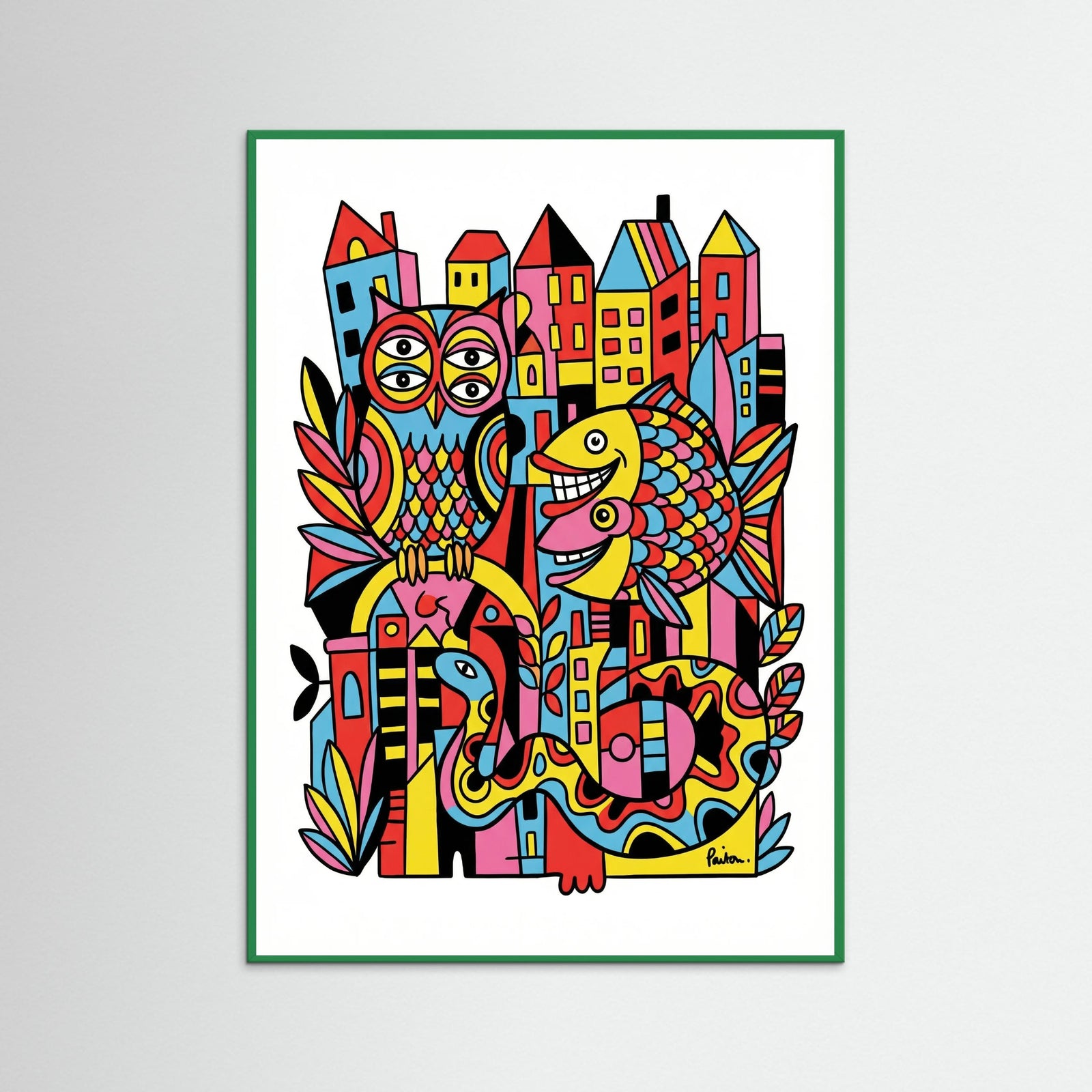 Green Wood Vibrant Folk Faces