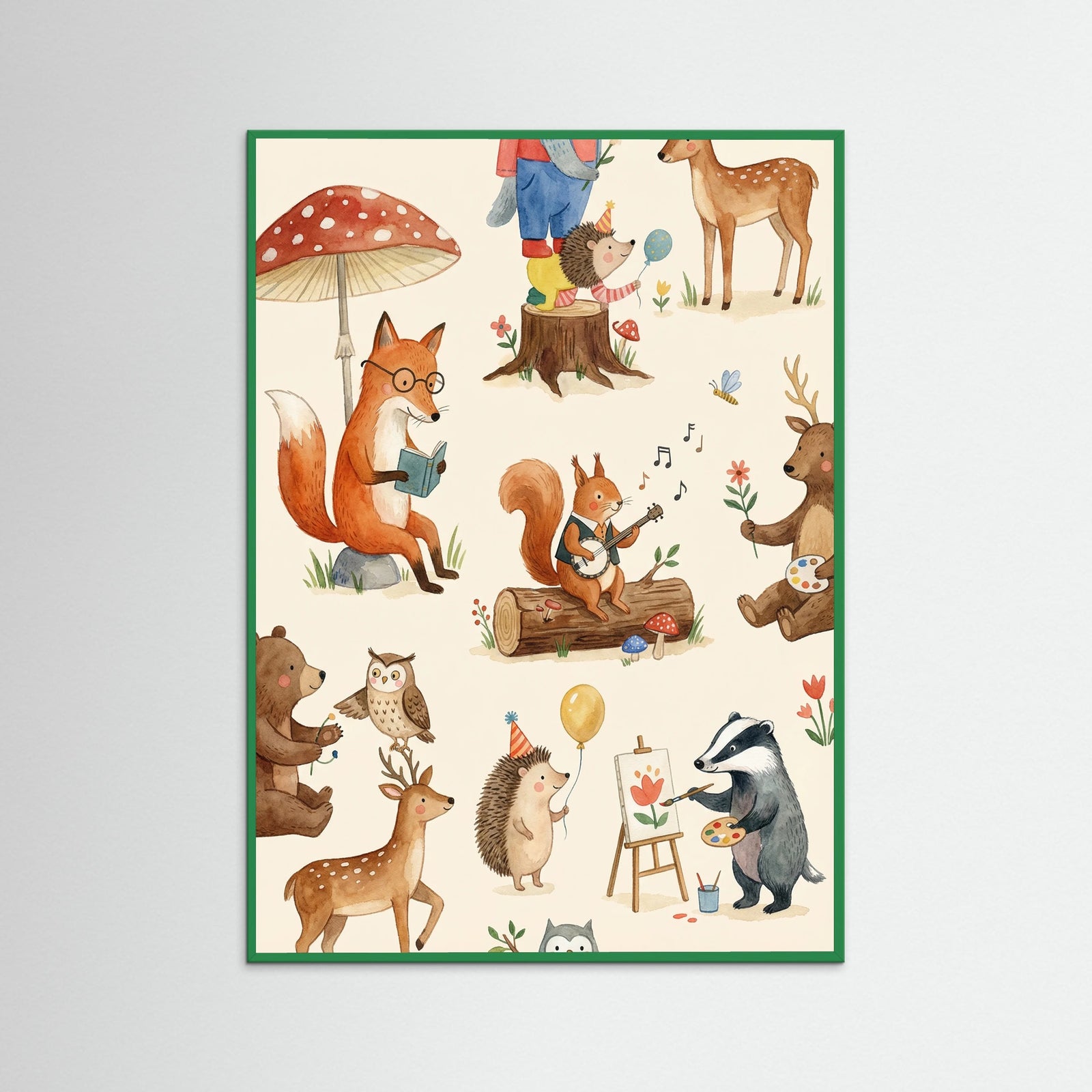 Green Wood Whimsical Alphabet Beige