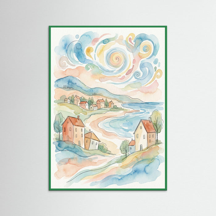 Green Wood Whimsical Cityscape
