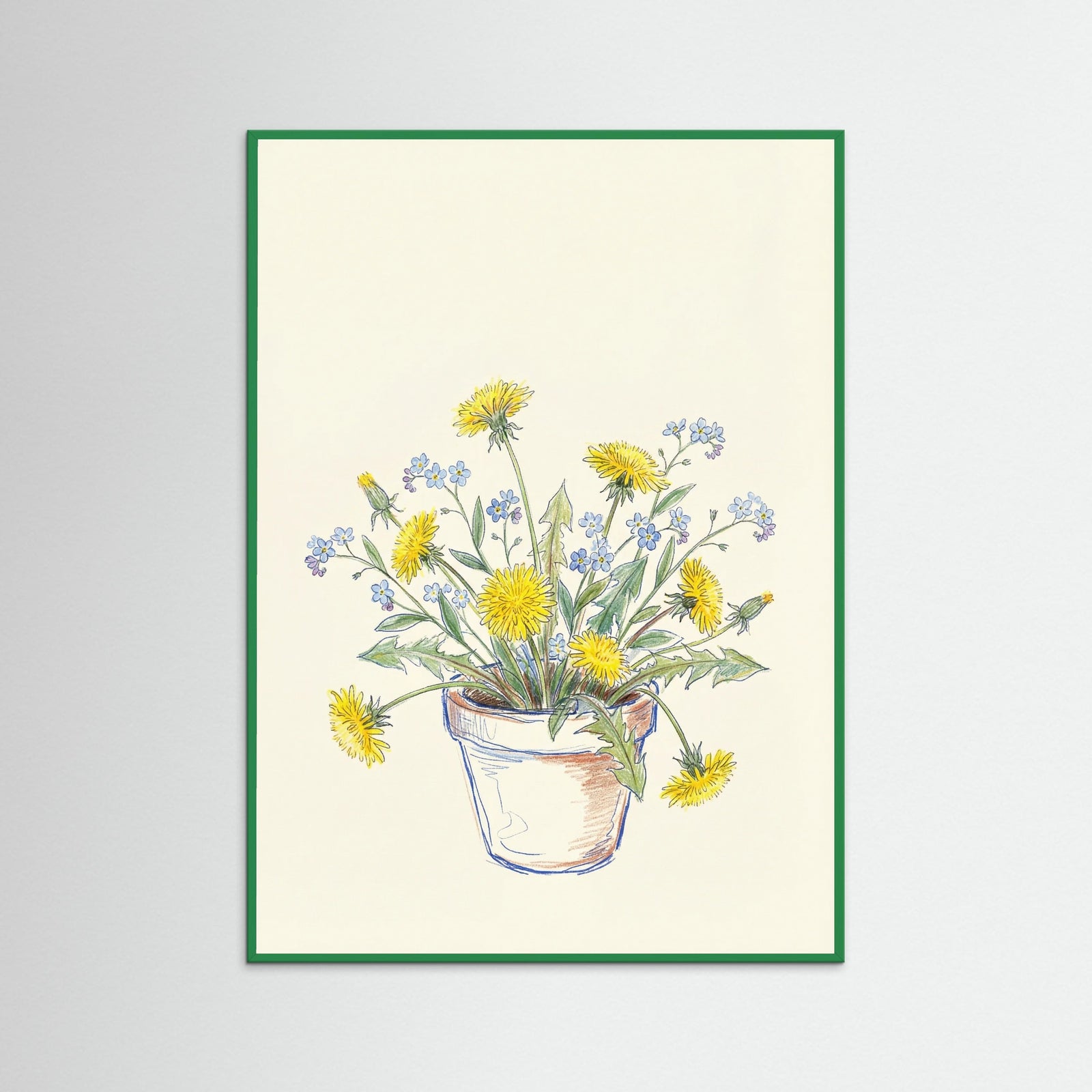 Green Wood Wildflower Sketch Vase