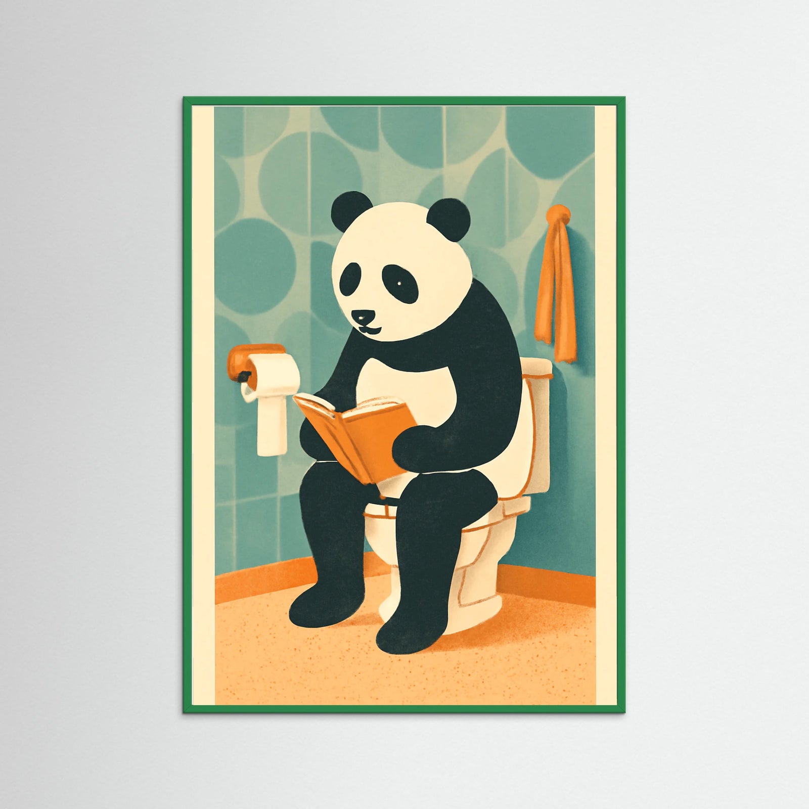 Green Wood panda On Toilet