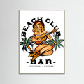 Grey Wood Beach Club Bar. Sailor Jerry Style Pin-up Girl Playing Guitar Poster