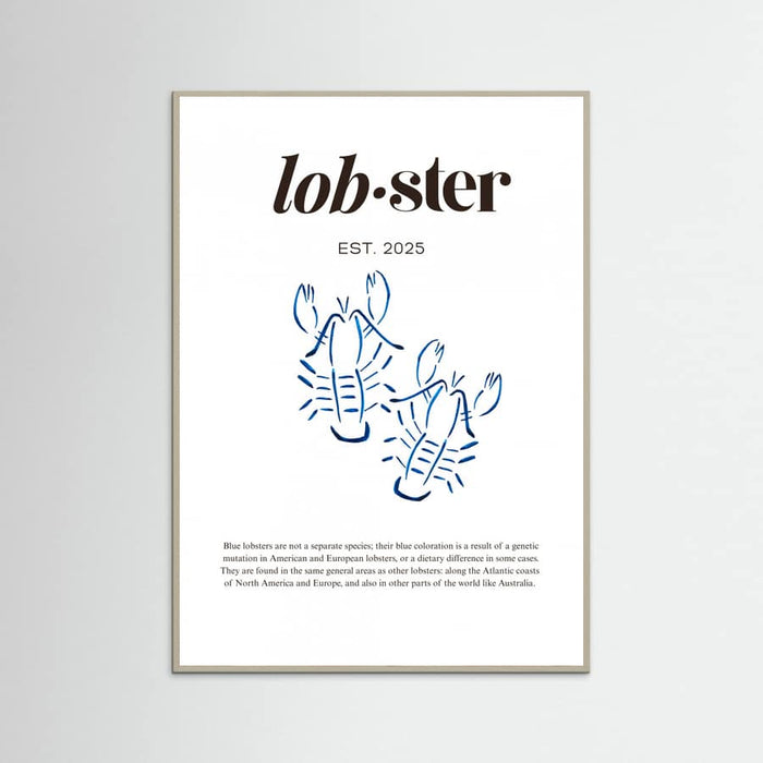 Póster Blue Lobster Poster | Minimalist Coastal Art with Seafood Illustration – póster e impresión artística