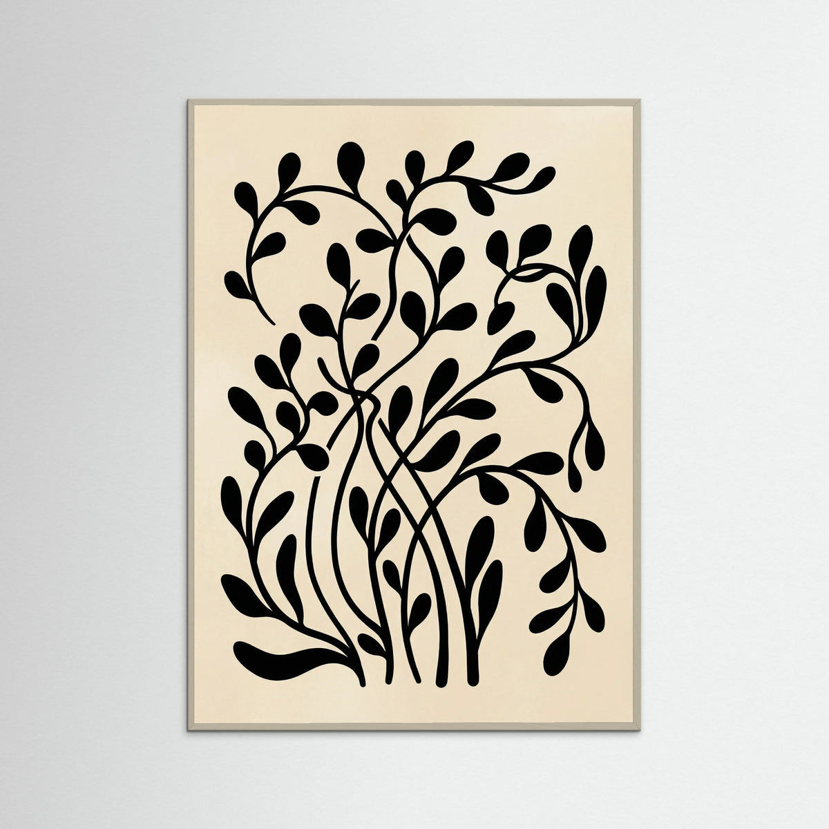 Grey Wood Botanical Silhouette Black
