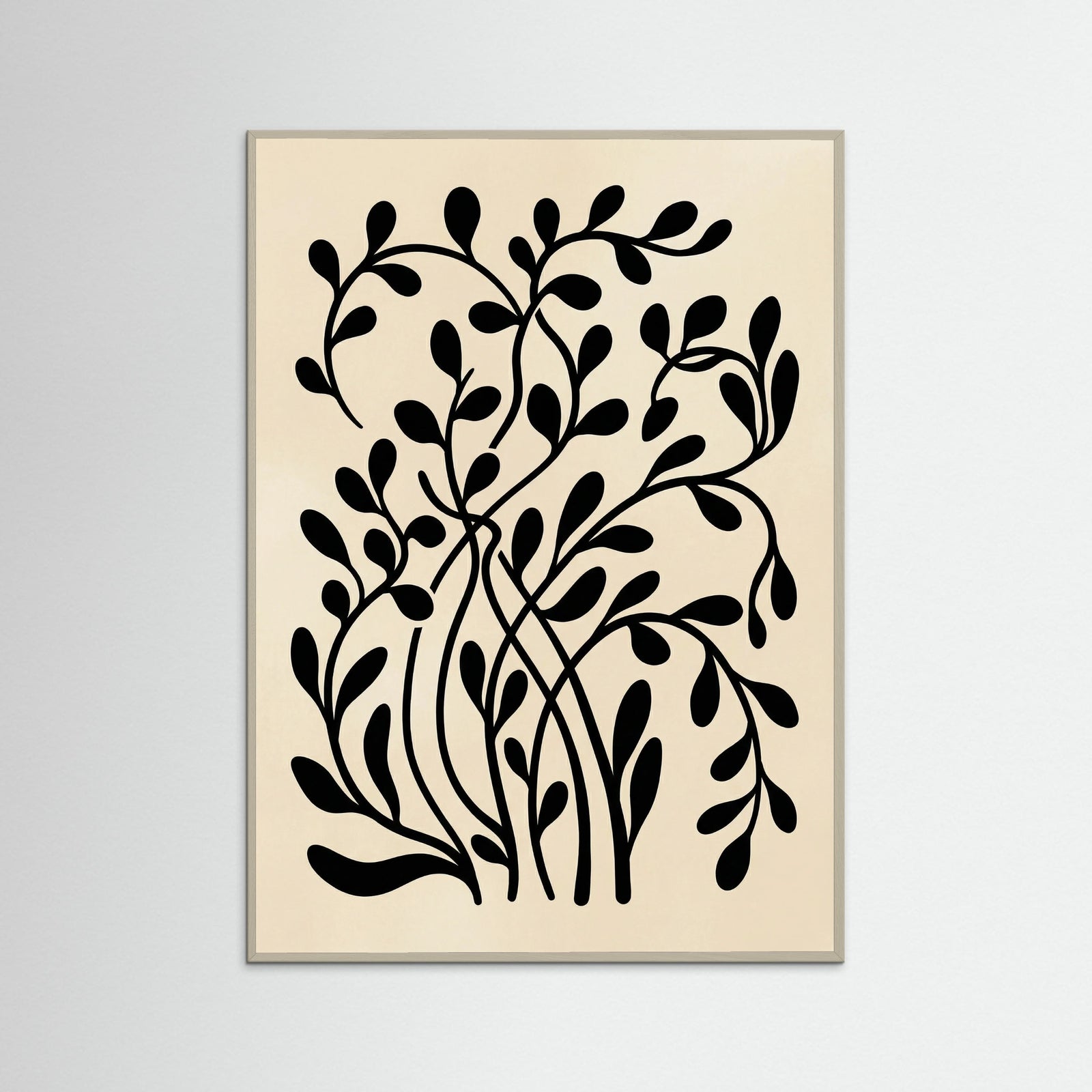 Grey Wood Botanical Silhouette Black