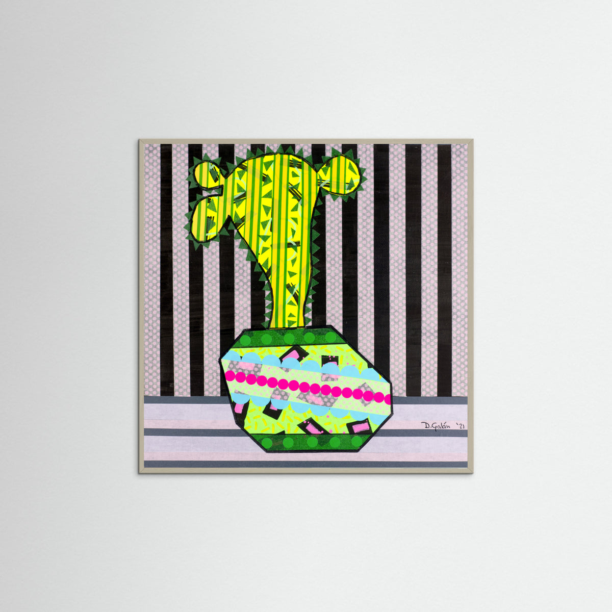 Grey Wood Cactus In a Green Pot Poster