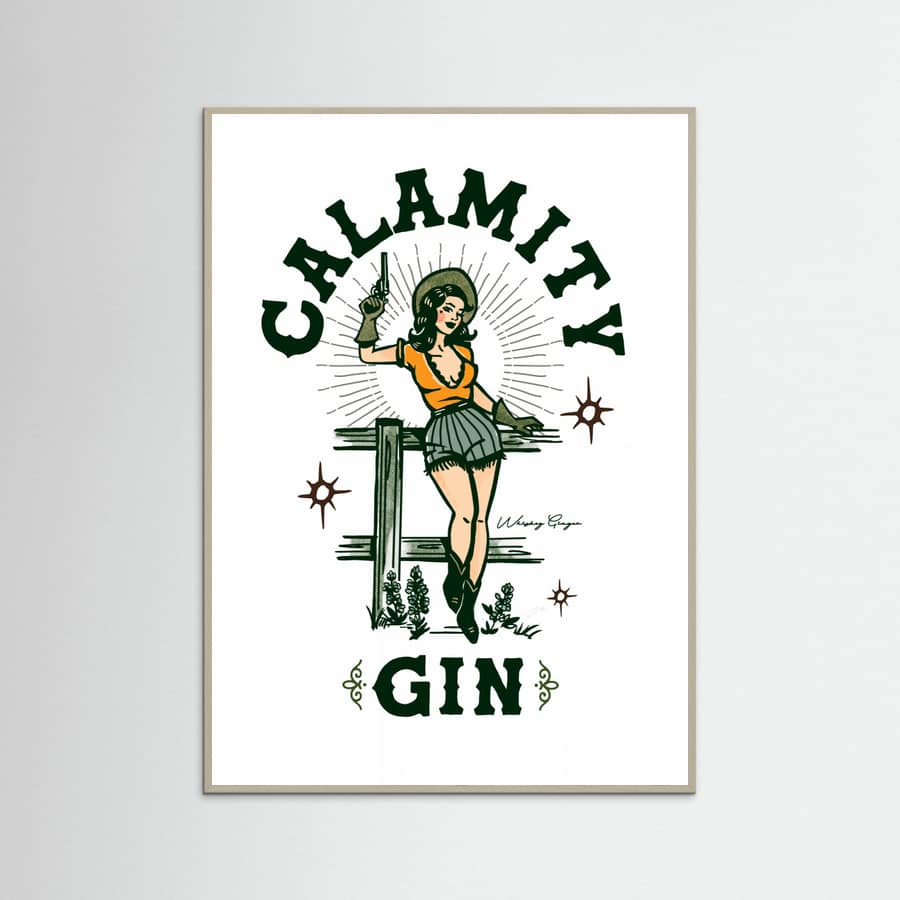 Grey Wood Calamity Gin Funny Retro Western Cowgirl Art Poster
