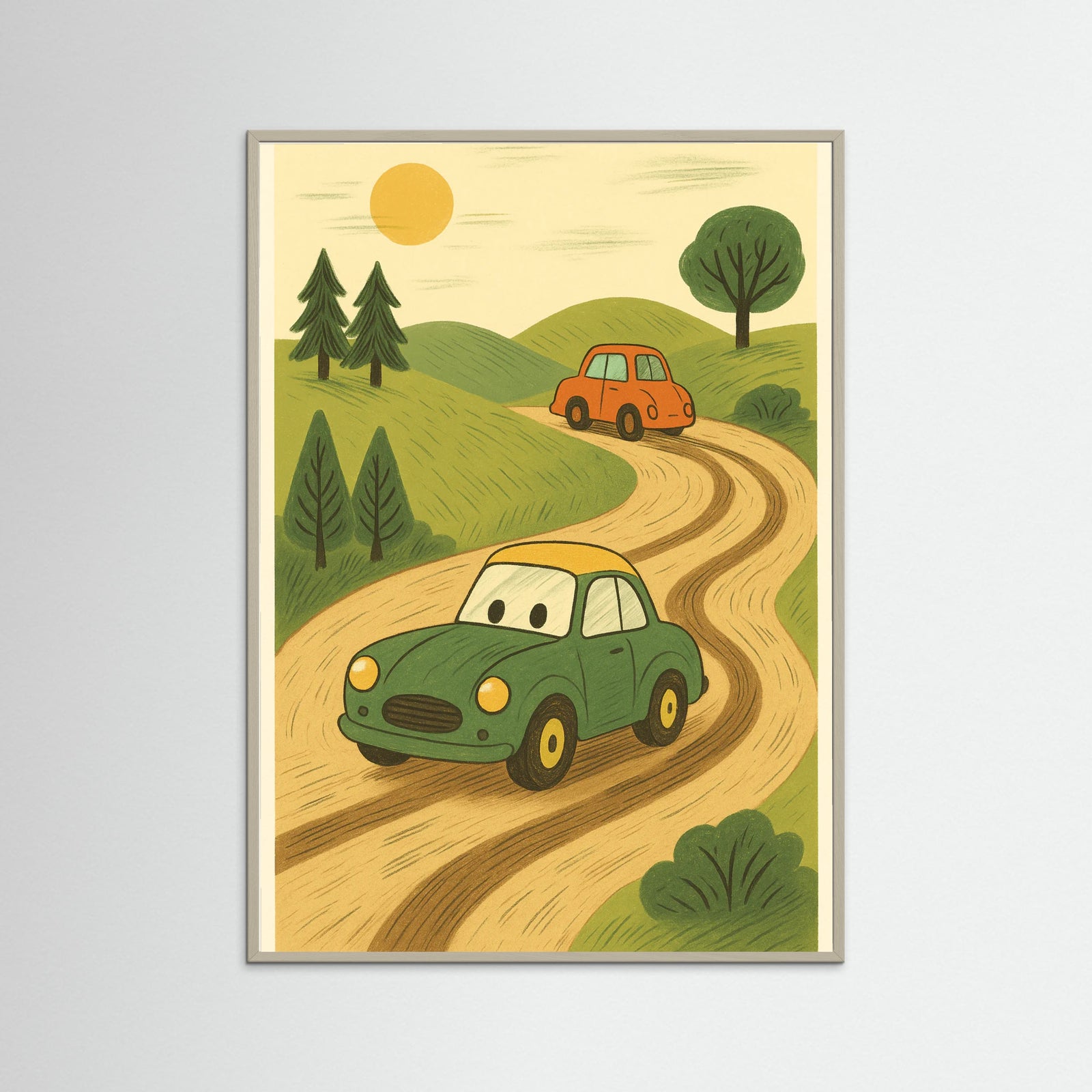 Grey Wood Cartoon Racecars