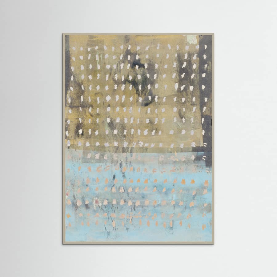 Grey Wood Contemporary Abstract In Yellow, Taupe, Light Blue Poster