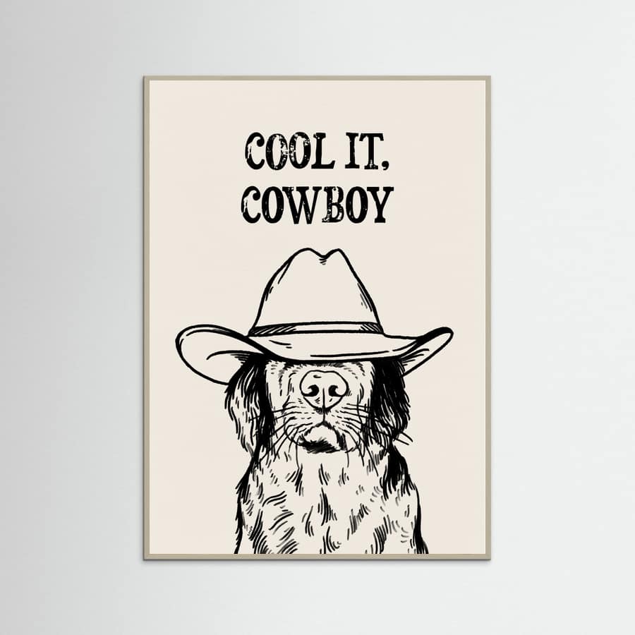 Grey Wood Cool it Cowboy Black Poster