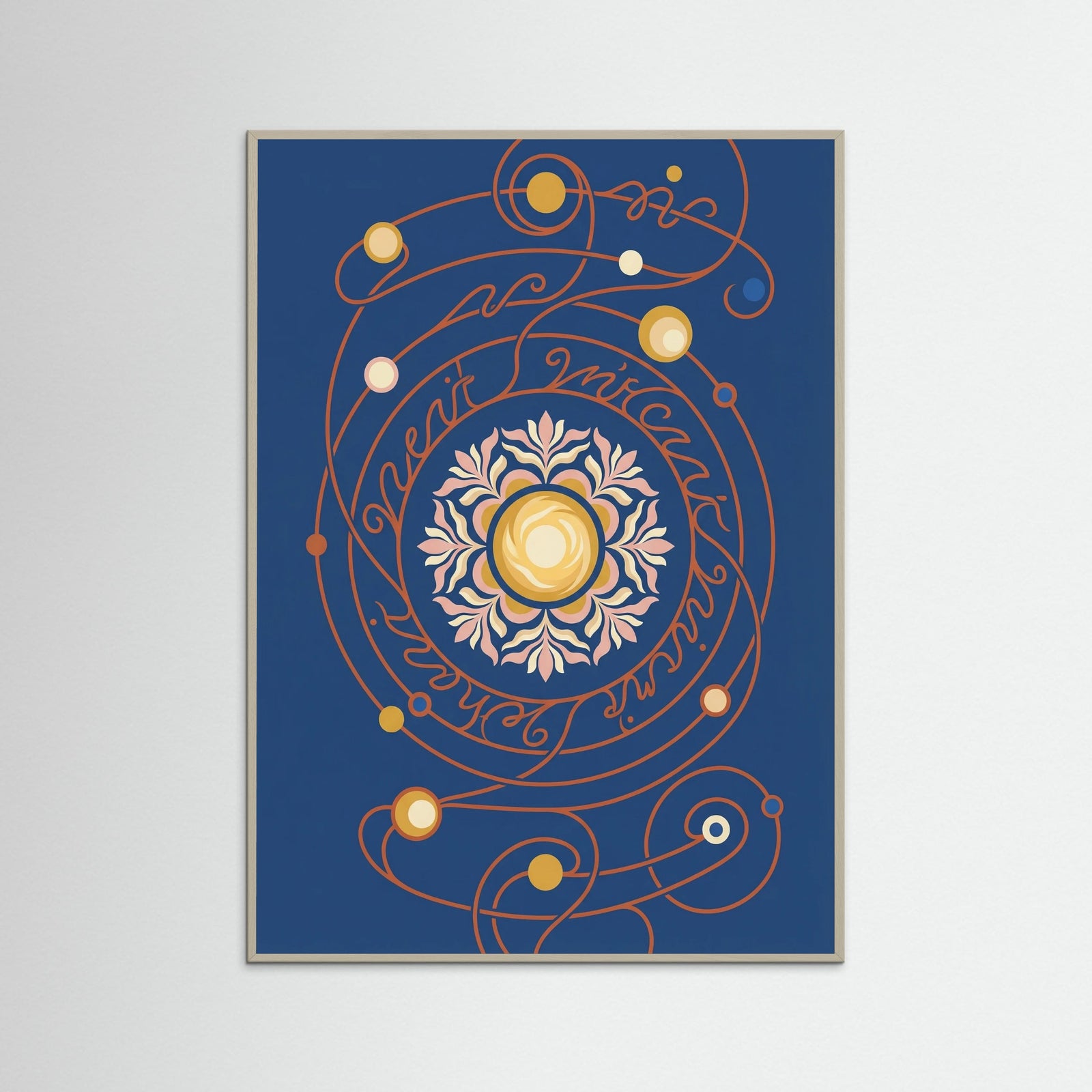 Grey Wood Cosmic Floral Script